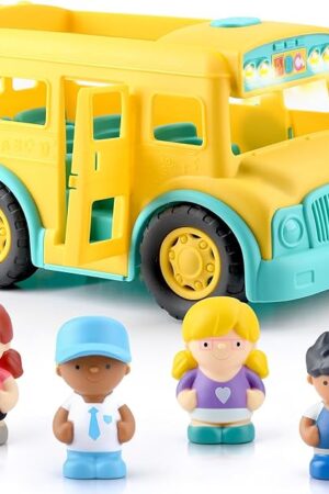 The PLAY Yellow School Bus Toy for Toddlers with Figures and Driver | Lights/Music and One-Tap Music Off | Interactive Role Learning Toy | Baby Gift for Boys and Girls First Day of School Gift