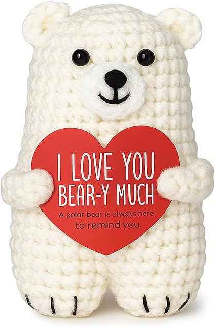 The Gifts for Him Her Boyfriend Girlfriend, Handmade Crochet Polar Bear Present, Wedding Anniversary Birthday Gift for Women Men, Romantic Christmas I Love You Gift for Couples Wife Husband Stuffers