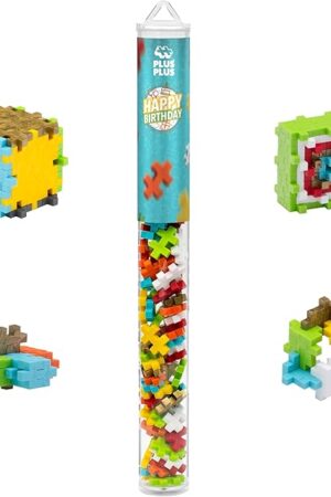 The PLUS PLUS 70 Piece Interlocking Building Blocks for Kids, Open Ended Connecting Toys, STEM Bin Classroom Mini Manipulatives - Birthday Mix Play Tube