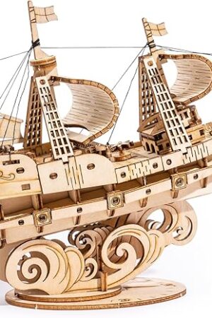 The RoWood 3D Wooden Puzzle for Adults, Vintage Wooden Watercraft Model Sailboat Kit to Build, Best Gift Ideas Crafts Kit for Adults Teens- Sailling Ship