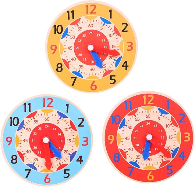 The KESYOO 3pcs Clock for Educational Cognitive Learning Teaching Clocks in Red Orange Vibrant Smooth Edges Enhance Recognition and Math Skills