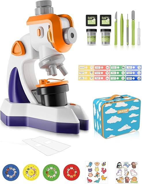 The Microscope for Kids 100X-1200X Multifunctional Projector - Kids Beginner Microscope STEM Kit, Blank and Prepared Slides, Projection Film, LED Light and Carrying Box