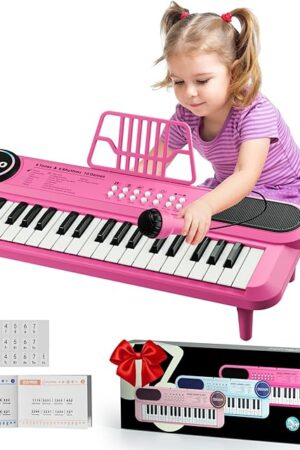 The Pink Kids Piano Keyboard with Microphone 37 Keys Portable Electronic Keyboards for Beginners, Portable Instrument with Microphone Musical Toy for 3 4 5 6 Year Old Girls Boys