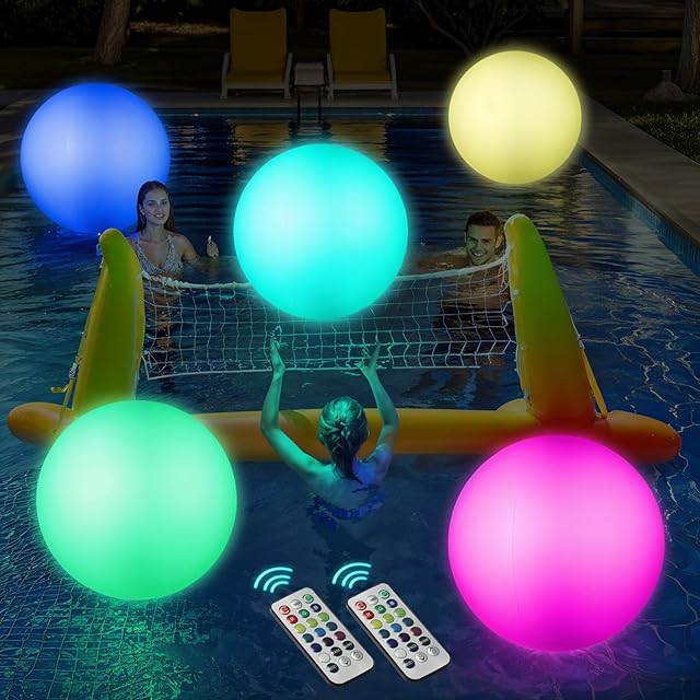 The LED Beach Balls Glow in Dark Party Supplies, 2pcs Inflatable Light up Ballon 16'' Floating Pool Light with Remote 16 Color 4 Mode Beach Game Pool Toy Kickball for Neon Party Decoration-4 Lights
