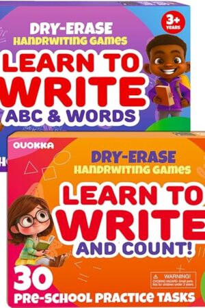 The QUOKKA Busy Book Handwriting Practice for Kids - 2 Set - Learn to Write for Toddlers Age 3 4 5 - | 24 Tasks | 4 Dry Erase Markers | - Homeschool Preschool Learning Activities