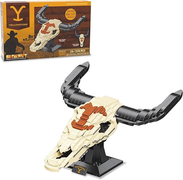 The Brickcraft Officially Licensed Yellowstone TV Show Cow Steer Skull with Table & Wall Mount Included 563 Pieces Multicolored Brick Building Set