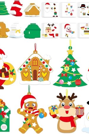 The Qyeahkj 64 Sets Christmas Craft Kit for Kid Christmas DIY Art Ornaments Bulks, Make Your Own Santa Claus Tree Gingerbread House Reindeer Christmas Holiday Party Game Activity Supplies