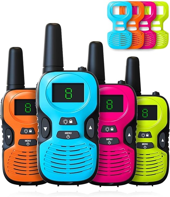 The Walkie Talkies for Kids Long Range - 4 Pack Kid Walkie Talkies with Replaceable Shell Backlit LCD Flashlight 3 Miles Range - Gifts and Toys for 5-7 Year Old Boys and Girls