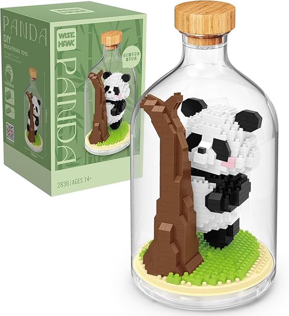 The Creative Panda Toy Building Set,Adult Mini Animal Friend Set,Party Favors Gift for Kids,Animal Lover Office Home Decor Building Block Kit,New Year Easter Birthday Gift for Boys Girls(Hiding)
