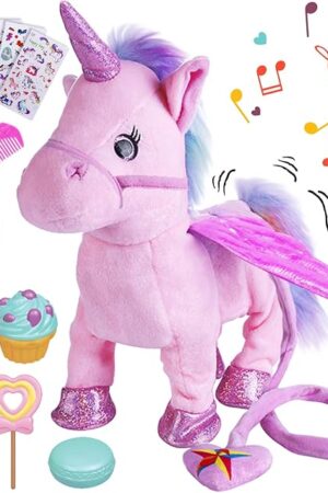 The Remote Control Electronic Plush Unicorn Toy Pet for Girls 2-4 3-6 Years Old,Interactive Walking Wiggle Bottom,RC Leash Pink Unicorn Toy for 5 Years Old Toddler Kids Christmas Birthday Gift
