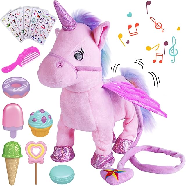 The Remote Control Electronic Plush Unicorn Toy Pet for Girls 2-4 3-6 Years Old,Interactive Walking Wiggle Bottom,RC Leash Pink Unicorn Toy for 5 Years Old Toddler Kids Christmas Birthday Gift