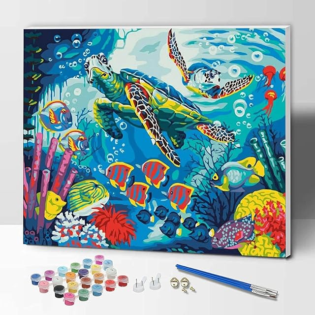 The Paint by Number Kits for Adults,Kids, Beginners, with Brushes and Acrylic Pigment, 16x12 Inch Tortoise - with Framed