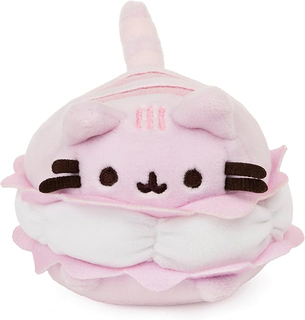 The GUND Macaron Cookie Pusheen Sweet Dessert Squishy Plush Stuffed Animal Cat and Satisfyingly Stretchy Fabric, for Ages 8 and Up, Pink and White, 4?