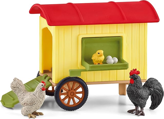 The Schleich Farm World Mobile Chicken Coop Realistic Farm Animal Figurines, Farm Adventure Play for Boys and Girls, Gift for Kids Ages 3+