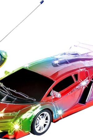 The PowerTRC Light Up RC Sports Car with Flashing LED Light, Colorful Design with Full Driving Functions, Remote Control Toy for Kids Ages 4 5 6 7 8