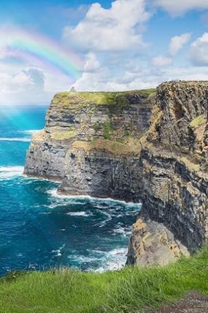 The Playjig's Ireland Puzzle - 1000 Piece Puzzle for Adults Ireland Featuring a Spectacular Rainbow Over the Cliffs of Moher in Munster Ireland on a Spring Day.