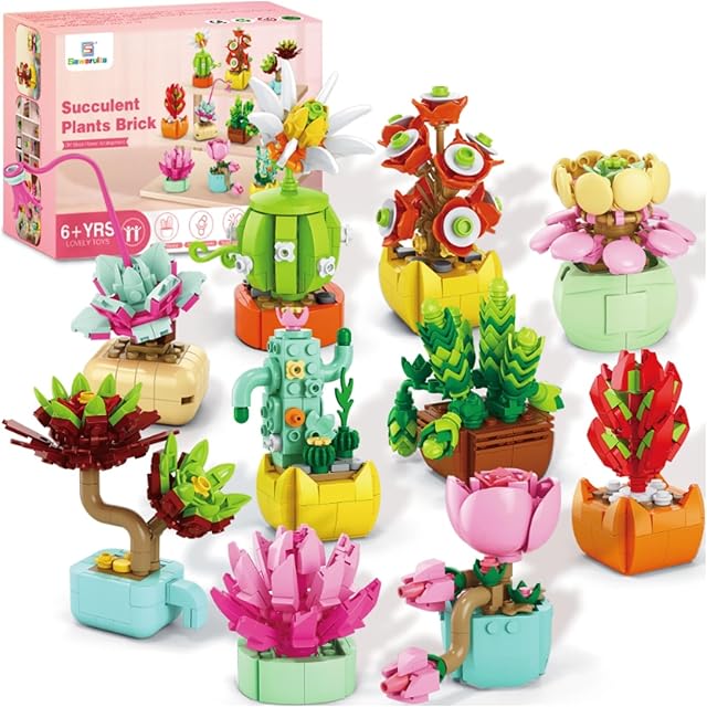 The Sawaruita 10 Pack Succulents Plants Flowers Bonsai Building Set - Botanical Collection Building Toys for Adult -Gifts for Mother's Day, Valentine's Day,Easter Party Favors