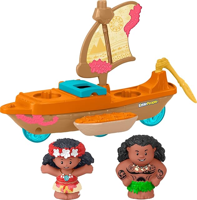The Fisher-Price Little People Toddler Toy Disney Princess Moana & Maui’s Canoe Sail Boat with Figures for Pretend Play Ages 18+ Months
