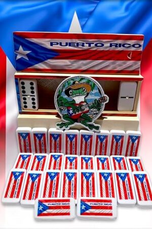 The Puerto Rico Dominoes Set – Double Six Resin Tiles with Puerto Rican Flag – Classic Wooden Box Storage – Boricua Heritage Collectible – Gift for Puerto Ricans, Family & Travel Use