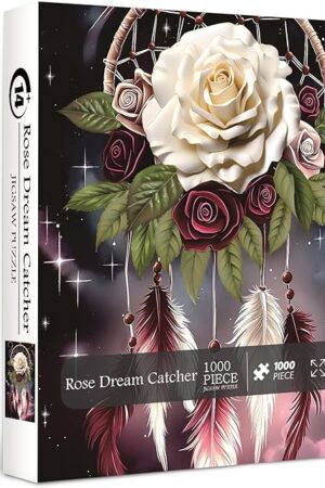 The Rose Dream Catcher Puzzles for Adults 1000 Pieces, Fantasy Flower Art Jigsaw Puzzles, Magic Plant Floral Puzzle