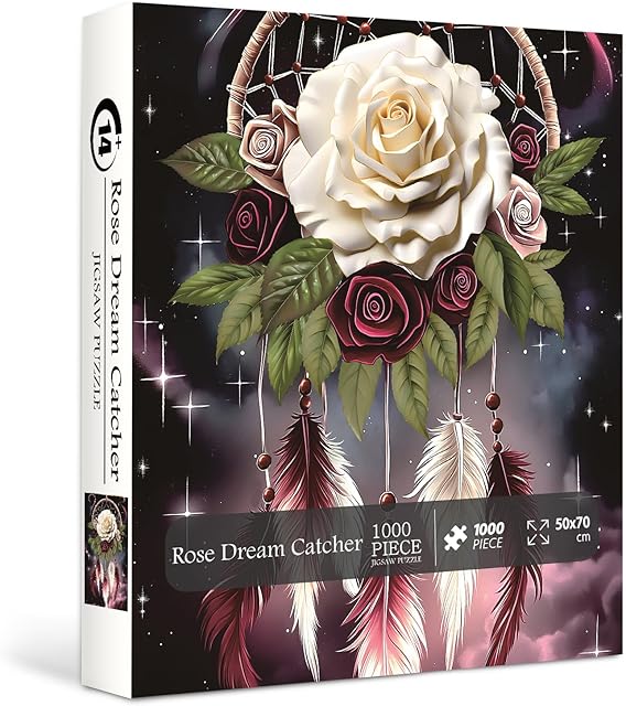 The Rose Dream Catcher Puzzles for Adults 1000 Pieces, Fantasy Flower Art Jigsaw Puzzles, Magic Plant Floral Puzzle