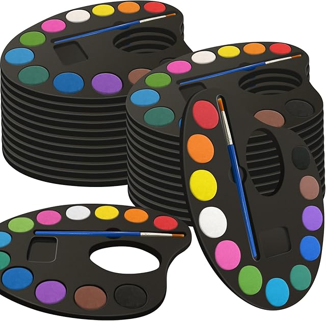 The 24 Pack Watercolor Paint Set Bulk, with 12 Vibrant Colors and 24 Brushes, Washable Water Color Paint Sets for Kids and Adults, Ideal Gift for Art Party Favors, School Classroom Supplies