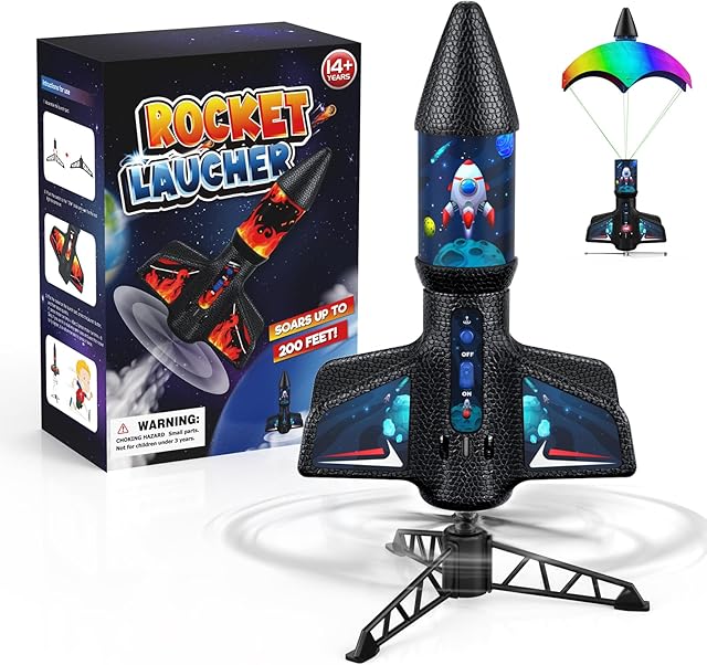 The Rocket Launcher for Kids with Launch Set Up to 200 Ft Air Model Rocket Toy with Parachute, Space Ship Outdoor Toys for Ages 8-13 Boy Birthday Gift Birthday Gift for Kids