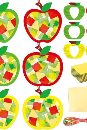 The Qyeahkj 36 Set Fall Apple Suncatchers Crafts for Kids DIY Autumn Window Tissue Paper Craft Kit Hanging Decor for Classroom Home Activity Art Project Birthday Party Favor Gift