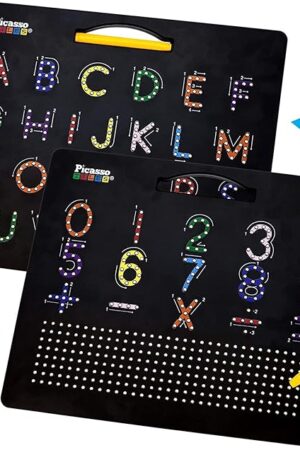 The PicassoTiles UFO Robot + Letters Numbers Drawing Board, 6-in-1 Creative Unique Transformation Renewable Sun Energy Science Experiment Kit, ABC A-Z Letter, Number, Freestyle Writing Magnet Tablet Pad