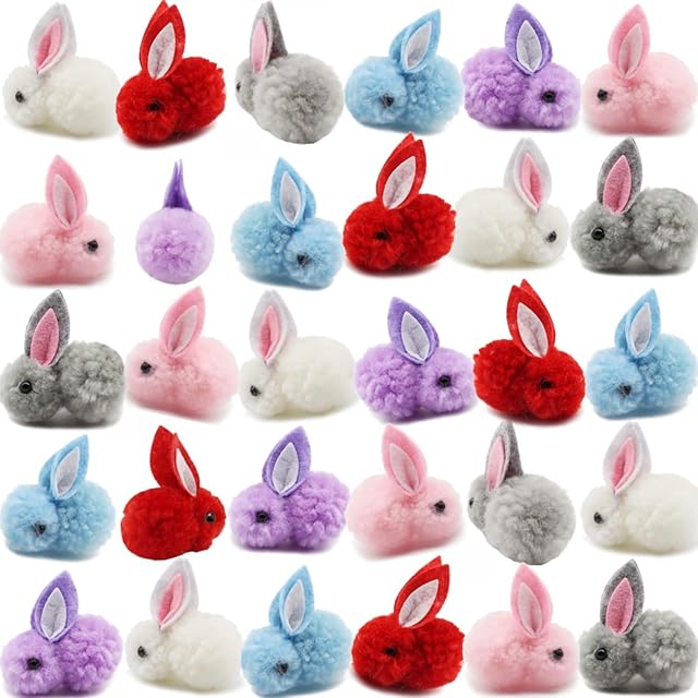 The 30 Pcs Mini Plush Easter Bunny Animals, Miniature Stuffed Rabbit, Soft Tiny Stuffed Animals Easter Bunnies Plush Rabbit for Easter Basket Stuffers, DIY Hair Clips