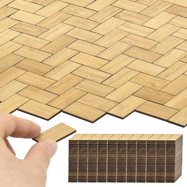 The iLAND Miniature Dollhouse Accessories, 240pcs Varnished Dollhouse Flooring on 1:12 Scale with Natural Texture, 1/6 House Accessories (240pcs Parallelogram)