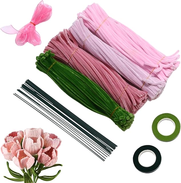 The Lancardo 400-Piece Multi-Color Pipe Cleaners: Includes Flower Centers Stems Ribbons Tape for Creative Crafts Perfect for Creative Projects and Fun Crafting