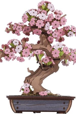 The Rolife 3D Wooden Puzzle Flower for Adults, DIY Sakura Bonsai Tree Plants for Home Table Decor, Creative Cherry Blossom Crafts Birthday Model Building Kits Toys