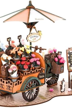 The Rolife DIY 3D Wooden Puzzle for Adults, Flower Cart Brain Teaser Puzzle for Teens Girls Boys, Creative Craft Hobby Gifts Model Building Kits, Home Decor Assembly Toy