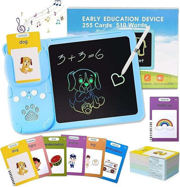 The 510 Words Talking Flash Cards Learning Toys for Boys Girls, 2-in-1 Talking Flash Cards with LCD Writing Tablet, Educational Toy, Autism Sensory Toys Speech Therapy Toys
