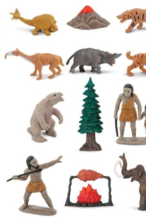 The Safari Ltd. Prehistoric Life TOOB - 12 Figurines: Caveman, Cavewoman, Volcano, Mammoth, Doedicurus, Smilodon, Sloth, Dinosaurs - Educational Toy Figures For Boys, Girls & Kids Ages 3+