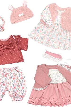 The Reborn Doll Clothes for 20-22 Inch Dolls, 3 Sets 20 Inch Baby Doll Clothes Accessories 10 Pcs with Dress Coat Outfits, Headbands, Socks, Top and Pants for 20"- 22" Baby Dolls