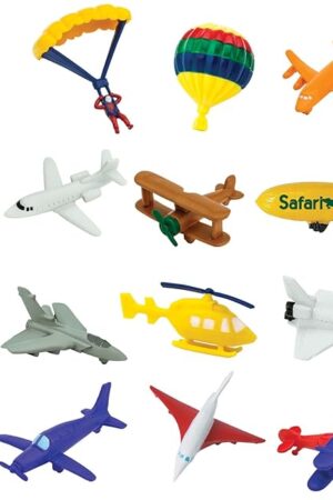 The Safari Ltd. In The Sky TOOB - 12 Figurines: Jets, Parachute, Blimp, Concorde, Planes, Helicopter, and More - Educational Toy Set for Boys, Girls, and Kids 3+