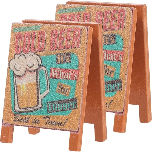 The LOGOFUN 2pcs Miniature Sign Board Dollhouse 1:12 Mini Wooden Blackboard Sign Tiny Bar Scene Props Vintage Small Wood Board Model for Doll House Accessories