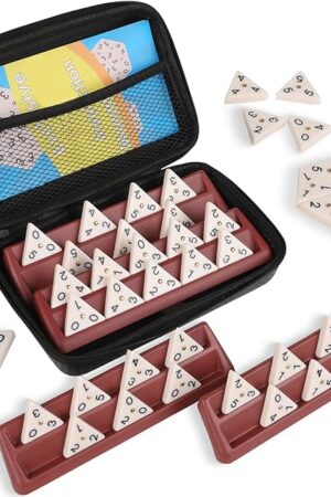 The Premium Quality Triangle Domino Game Set with 56 Triangular Domino Tiles, Includes 4 Holders, Classic Family Strategy Board Game for 2-4 Players Kids and Adults