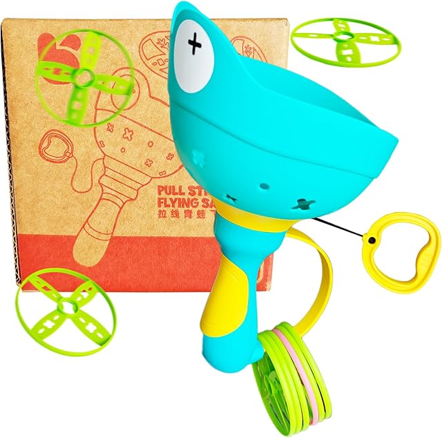 The Flying Toy for Kids Outside Flying disc Launcher with Capture Basket, Flying and Chasing Toys Set of 2, with 12 mini Discs (Green, 1 Pack)