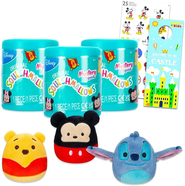 The Disney Micromallows Mystery Squad Set - Bundle with 3 Disney Mini Squishmallows Blind Plush Capsules Plus Stickers | Mini Disney Squishmallows for Girls
