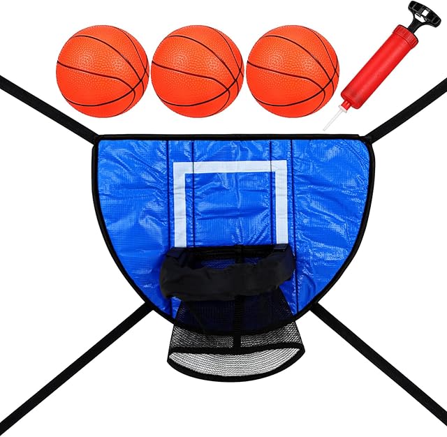 The Toyvian Trampoline Basketball Hoop: PVC Trampoline Basketball Attachment with Pump and 3 Mini Balls - Waterproof Outdoor Sport Game for Dunking, Suitable for Kids Adults Indoor Outdoor Use