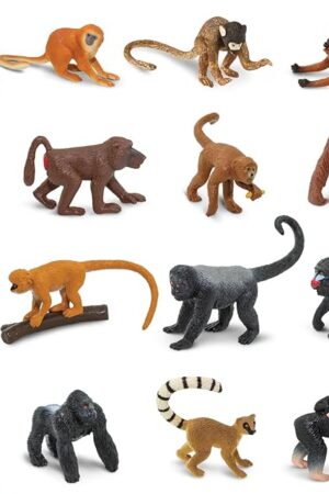 The Safari Ltd. Apes & Monkeys TOOB - 12 Figurines: Baboon, Orangutan, Tamarin, Lemur, Gorilla, Mandrill, Chimp, Squirrel, Spider, & Woolly Monkeys - Educational Toy Figures For Boys, Girls & Kids Ages 3+