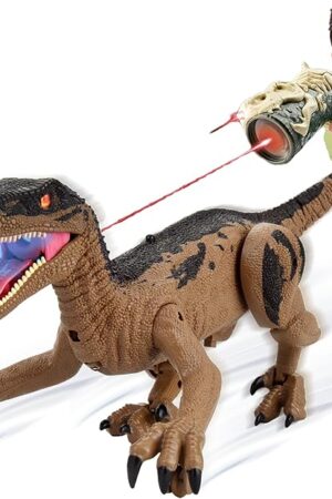 The PowerTRC Remote Control Dinosaur for Boys 4-7, RC Dinosaur Toys for Kids 3-5 with Realistic Legs & Spray Stream, LED Light Chasing Dinosaur Toys for Kids 8-12 Birthday Gift Brown
