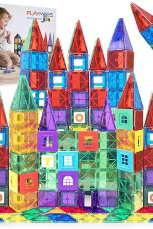 The Playmags Magnetic Tiles for Kids – 100pcs Magnet Building Set for Toddlers Ages 1-5 | Stem Montessori Toy for 2 3 4 Year Old Boys & Girls | Toys for Toddlers, Preschool & Middle School Children