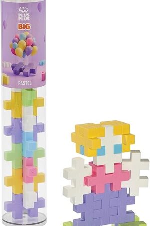 The PLUS PLUS Big – Open Play Tube – 15 Piece Pastel Color Mix – Construction Building STEM/STEAM Toy, Interlocking Large Puzzle Blocks for Toddlers and Preschool