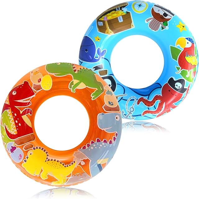 The Pool Floats Kids 3-6 Set -Pirate & Dino Themed Inner Tubes for Summer Fun, Small Pool Tubes for Kids, Inflatable Toddler Round Pool Float, Children Swim Ring, Great Pool Party Toys and Beach Floaties