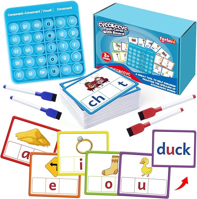 The Torlam CVCC & CCVC Word Games, Sight Words Flash Cards Spelling Reading Learning Phonics Games for Kids, Speech Therapy Toy, Kindergarten Classroom Must Have Learning Activities Homeschool Supplies