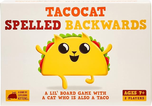 The Exploding Kittens Tacocat Spelled Backwards 2 Players - Ages 7+ - 15 Minutes to Play - Clever Family Board Game - Couples Game, Family Game Night, Kid and Adult Board Game